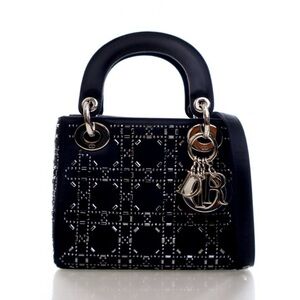 Christian Dior mini satin dark navy lady Dior 😱😱😱 perfect Silver Satchel